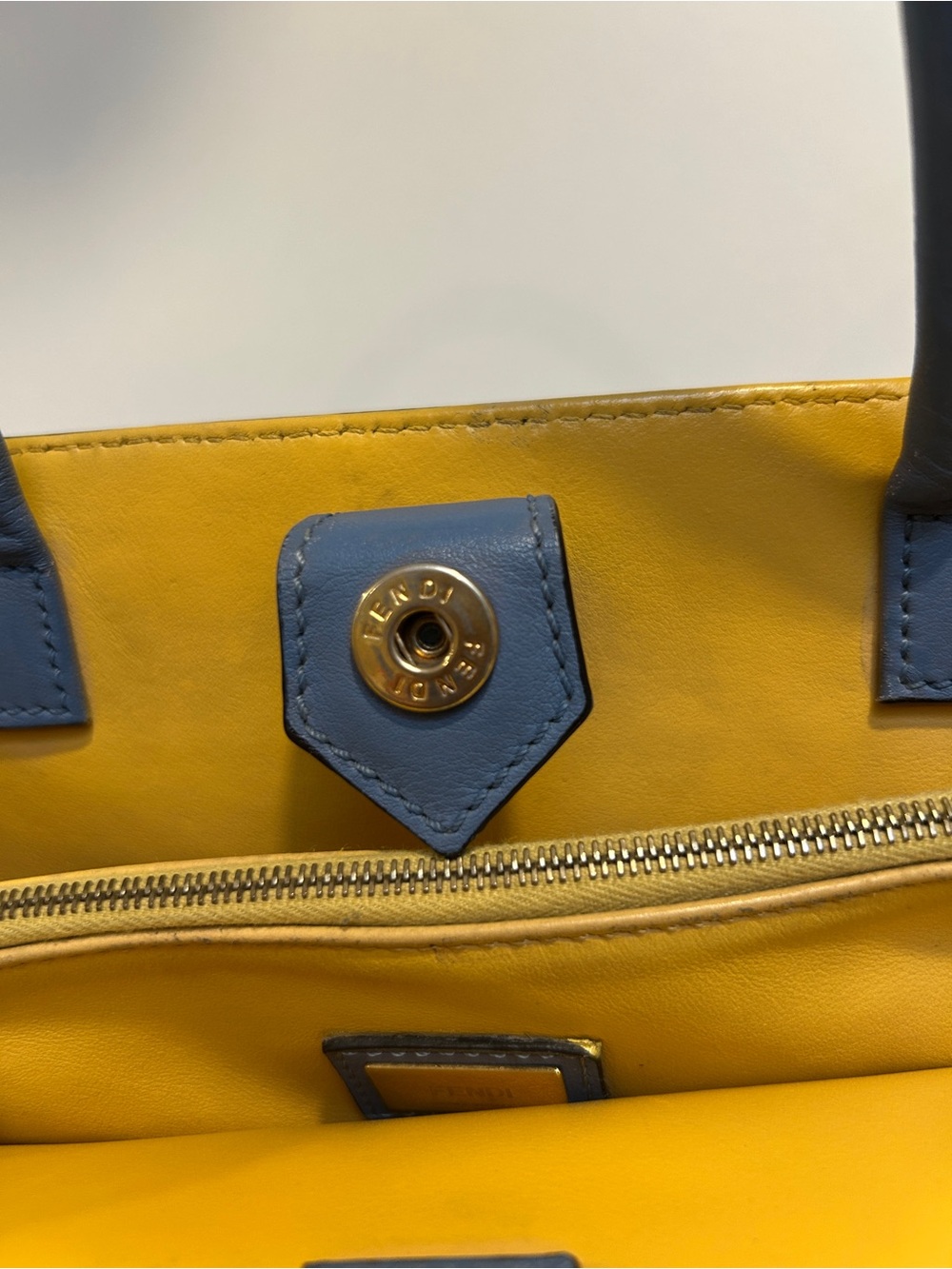 Fendi 2 Jours Blue Leather Top-Handle Tote Bag with Gold Hardware - Picture 10 of 11